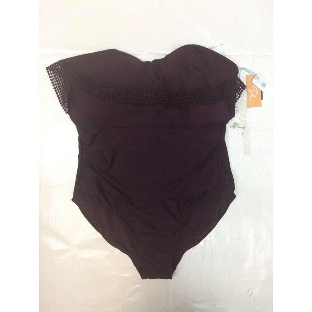 Women's Bandeau Flounce High Coverage One Piece Swimsuit Size XL